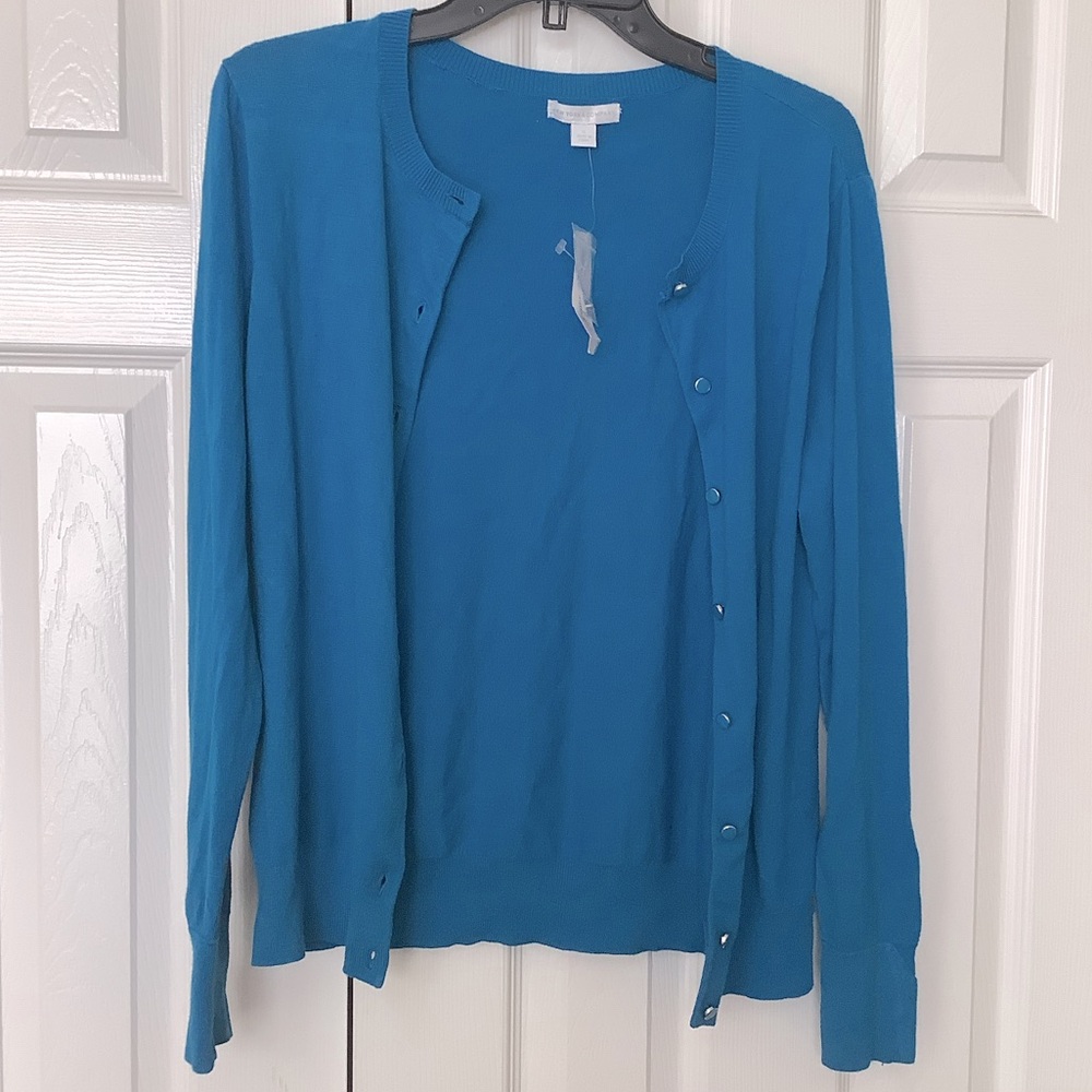 NWT New York and Co. Teal Blue Cardigan Sweater XL